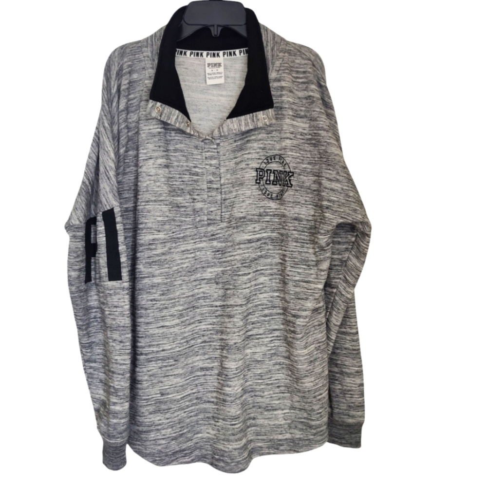 PINK Victoria’s Secret Gray and Black Quarter Button up Sweatshirt Size M